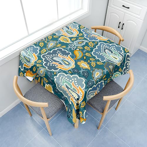 Fasbuy Boho Square Tablecloth with Clips, Table Cloth Stain Resistant Party Tablecloth Wipe Clean Spill-Proof Dust-Proof Elegant Table Cloth for Dinner Festival (Blaugrün,60x60cm) von Fasbuy