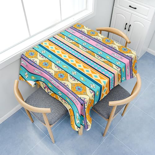 Fasbuy Boho Square Tablecloth with Clips, Table Cloth Stain Resistant Party Tablecloth Wipe Clean Spill-Proof Dust-Proof Elegant Table Cloth for Dinner Festival (Gelbblau,180x180cm) von Fasbuy
