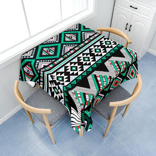Fasbuy Boho Square Tablecloth with Clips, Table Cloth Stain Resistant Party Tablecloth Wipe Clean Spill-Proof Dust-Proof Elegant Table Cloth for Dinner Festival (Grünschwarz,180x180cm) von Fasbuy