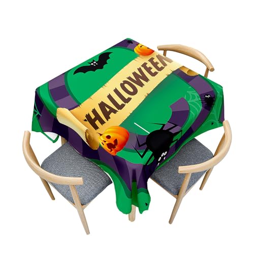 Fasbuy Halloween Tischdecke Abwaschbar, Quadratisch TischdeckenTischtuch aus Polyester Wasserabweisend mit Lotuseffekt, Draußen Tischwäsche Tischtuchklammern (Grün,150x150cm) von Fasbuy