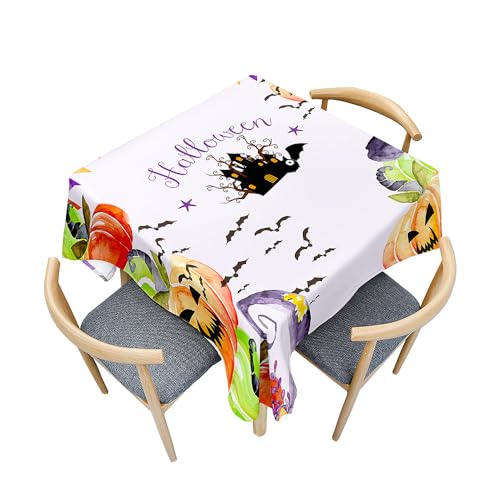 Fasbuy Halloween Tischdecke Abwaschbar, Quadratisch TischdeckenTischtuch aus Polyester Wasserabweisend mit Lotuseffekt, Draußen Tischwäsche Tischtuchklammern (Lila,120x120cm) von Fasbuy