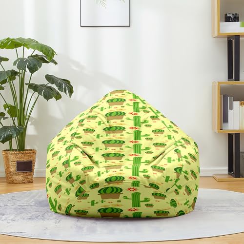 Fasbuy Kaktus Muster Sitzsack Bezug, Sitzsack Ohne Füllung für Kinder Erwachsene, Comfort Waschbar, Bean Bag für Indoor Outdoor Stofftier Spielzeug Aufbewahrung (Gelb,100x120cm) von Fasbuy
