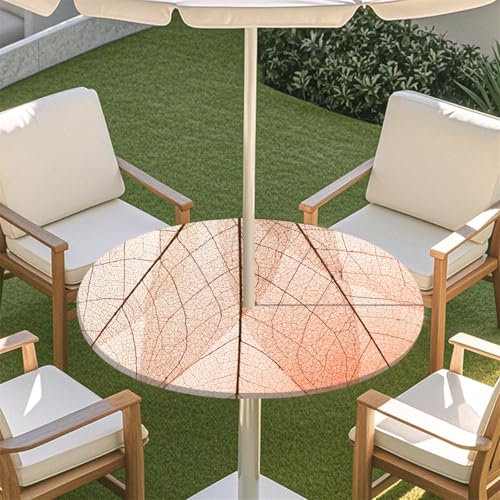 Fasbuy Rund Tischdecke mit Schirmloch und Reißverschluss, Wasserdicht Tischdecken,Tischdecke Abwaschbar,Elastischer Rand Gartentischdecke,3D Bunte Blätter Outdoor Table Cloth (Rosa,M:91-112cm) von Fasbuy