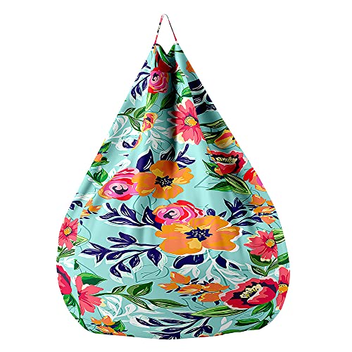 Fasbuy Sitzsack Bezug, Sitzsack Ohne Füllung für Kinder Erwachsene, Blumendrucke Blattdrucke Bean Bag für Indoor Outdoor Stofftier Spielzeug Aufbewahrung (Cyan,130x150cm) von Fasbuy