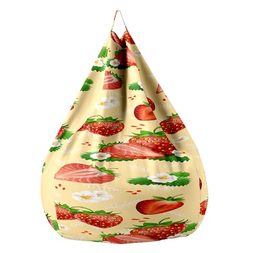 Fasbuy Sitzsack Bezug, Sitzsack Ohne Füllung für Kinder Erwachsene, Comfort Waschbar, Erdbeerdruck Bean Bag für Indoor Outdoor Stofftier Spielzeug Aufbewahrung (Khaki Weiß,100x120cm) von Fasbuy