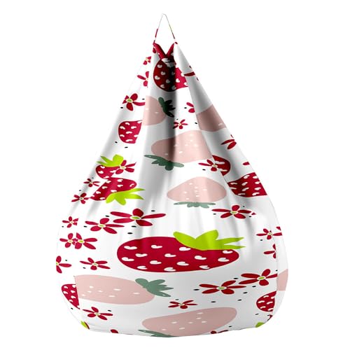 Fasbuy Sitzsack Bezug, Sitzsack Ohne Füllung für Kinder Erwachsene, Comfort Waschbar, Erdbeerdruck Bean Bag für Indoor Outdoor Stofftier Spielzeug Aufbewahrung (Rote Blumen,80x90cm) von Fasbuy