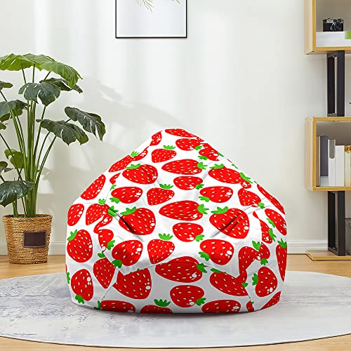 Fasbuy Sitzsack Bezug, Sitzsack Ohne Füllung für Kinder Erwachsene, Comfort Waschbar, Obst Drucke Bean Bag für Indoor Outdoor Stofftier Spielzeug Aufbewahrung (Erdbeere,90x110cm) von Fasbuy
