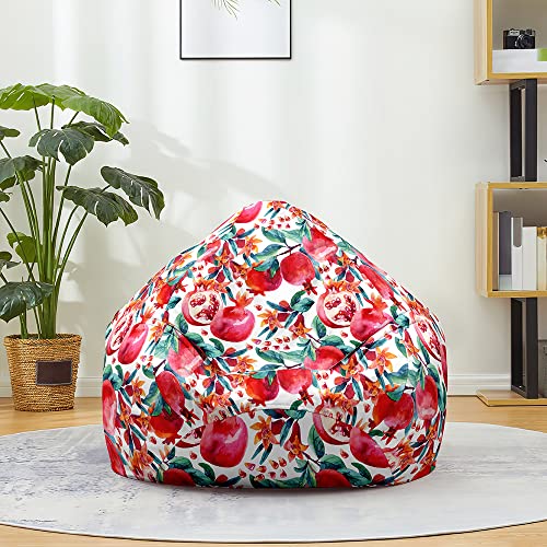 Fasbuy Sitzsack Bezug, Sitzsack Ohne Füllung für Kinder Erwachsene, Comfort Waschbar, Obst Drucke Bean Bag für Indoor Outdoor Stofftier Spielzeug Aufbewahrung (Granatapfel,130x150cm) von Fasbuy