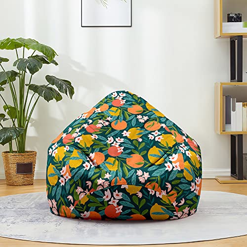 Fasbuy Sitzsack Bezug, Sitzsack Ohne Füllung für Kinder Erwachsene, Comfort Waschbar, Obst Drucke Bean Bag für Indoor Outdoor Stofftier Spielzeug Aufbewahrung (Zitrone,90x110cm) von Fasbuy