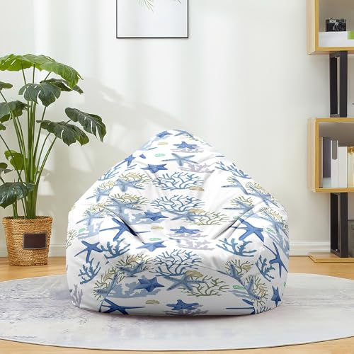 Fasbuy Sitzsack Bezug, Sitzsack Ohne Füllung für Kinder Erwachsene, Comfort Waschbar, Seestern Druck Bean Bag für Indoor Outdoor Stofftier Spielzeug Aufbewahrung (Koralle,S) von Fasbuy