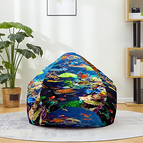 Fasbuy Sitzsack Bezug, Sitzsack Ohne Füllung für Kinder Erwachsene, Comfort Waschbar, U-Boot-Welt Druck Bean Bag für Indoor Outdoor Stofftier Spielzeug Aufbewahrung (Fisch,XL) von Fasbuy
