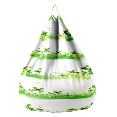 Fasbuy Sitzsack Bezug, Sitzsack Ohne Füllung für Kinder Erwachsene, Vierblättriges Kleeblatt Drucke Bean Bag für Indoor Outdoor Stofftier Spielzeug Aufbewahrung (Gestreift,M) von Fasbuy