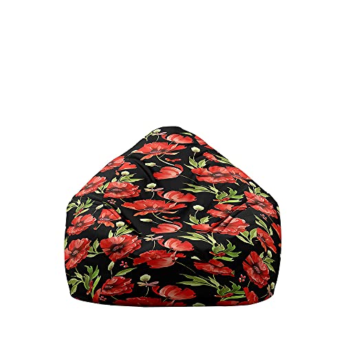 Fasbuy Sitzsack Bezug Weich Ohne Füllung, Sitzsack Waschbarer Lazy Bag 3D Blumen für Erwachsene und Kinder, Sitzsackbezug Stuhlbezug für Wohnzimmer Gaming (Klatschmohn,70x80cm) von Fasbuy