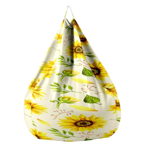 Fasbuy Sitzsack für Kinder Erwachsene 3D Blumen, Sitzsack Bezug Ohne Füllung, Flauschiger Sofabettbezug, für Indoor Outdoor Wohnzimmer Gaming Sofa Lounge (Gelbe Sonnenblume,90x110cm) von Fasbuy