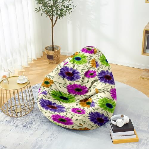 Fasbuy Sitzsack für Kinder Erwachsene 3D Blumen, Sitzsack Bezug Ohne Füllung, Flauschiger Sofabettbezug, für Indoor Outdoor Wohnzimmer Gaming Sofa Lounge (Grüne Blüten,130x150cm) von Fasbuy