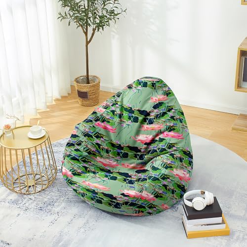 Fasbuy Sitzsack für Kinder Erwachsene 3D Blumen, Sitzsack Bezug Ohne Füllung, Flauschiger Sofabettbezug, für Indoor Outdoor Wohnzimmer Gaming Sofa Lounge (Lotus und grün,80x90cm) von Fasbuy