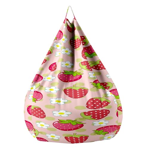 Fasbuy Sitzsack für Kinder Erwachsene 3D Erdbeere, Sitzsack Bezug Ohne Füllung, Flauschiger Sofabettbezug, für Indoor Outdoor Wohnzimmer Gaming Sofa Lounge (Süße Blumen,130x150cm) von Fasbuy