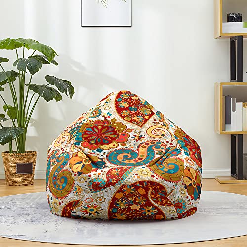 Fasbuy Sitzsack für Kinder Erwachsene Indoor Outdoor, 3D Böhmischer Stil, Sitzsack Bezug Ohne Füllung，Flauschiger Sofabettbezug, für Wohnzimmer Gaming Sofa Lounge (Mehrfarbige Blumen,90x110cm) von Fasbuy