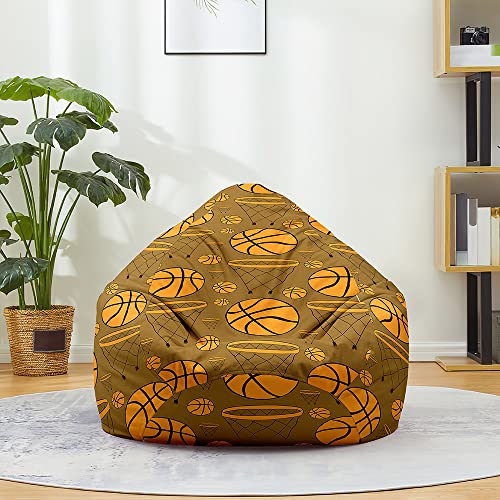 Fasbuy Sitzsack für Kinder Erwachsene Indoor Outdoor, Basketballmuster, Sitzsack Bezug Ohne Füllung，Flauschiger Sofabettbezug, für Wohnzimmer Gaming Sofa Lounge (Basketballspiel,130x150cm) von Fasbuy