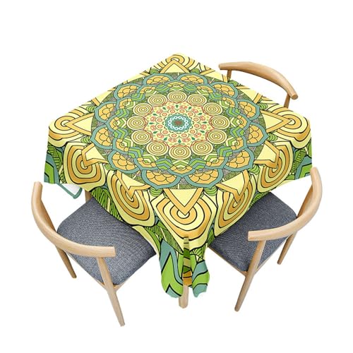 Fasbuy Square Kitchen Tablecloth, Mandala Style Wipe Clean Stain Resistant Table Cloth Spill-Proof Dust-Proof Party Tablecloth Elegant Table Cloth for Dinner, 4 Clip (Gelb,100x100cm) von Fasbuy