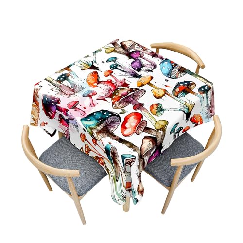 Fasbuy Tischdecke Abwaschbar, 3D-Pilze Quadratisch TischdeckenTischtuch aus Polyester Wasserabweisend mit Lotuseffekt, Draußen Tischwäsche Tischtuchklammern (Colorful,180x180cm) von Fasbuy