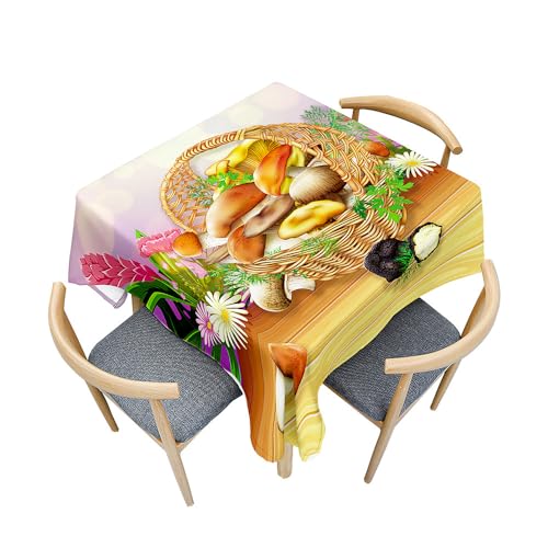 Fasbuy Tischdecke Abwaschbar, 3D-Pilze Quadratisch TischdeckenTischtuch aus Polyester Wasserabweisend mit Lotuseffekt, Draußen Tischwäsche Tischtuchklammern (Orange,80x80cm) von Fasbuy