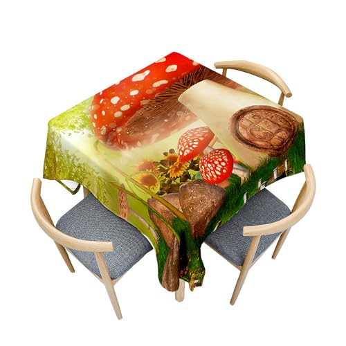 Fasbuy Tischdecke Abwaschbar, 3D-Pilze Quadratisch TischdeckenTischtuch aus Polyester Wasserabweisend mit Lotuseffekt, Draußen Tischwäsche Tischtuchklammern (Yellow,80x80cm) von Fasbuy