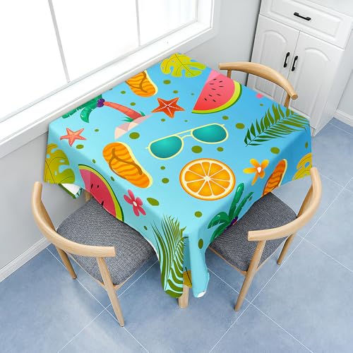 Fasbuy Tischdecke Abwaschbar, Quadratisch TischdeckenTischtuch aus Polyester Wasserabweisend mit Lotuseffekt, Draußen Tischwäsche Tischtuchklammern, 3D Kokospalmen (Blau,120x120cm) von Fasbuy