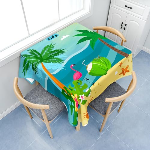 Fasbuy Tischdecke Abwaschbar, Quadratisch TischdeckenTischtuch aus Polyester Wasserabweisend mit Lotuseffekt, Draußen Tischwäsche Tischtuchklammern, 3D Kokospalmen (Grün,85x85cm) von Fasbuy