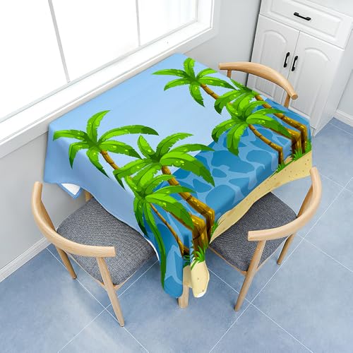 Fasbuy Tischdecke Abwaschbar, Quadratisch TischdeckenTischtuch aus Polyester Wasserabweisend mit Lotuseffekt, Draußen Tischwäsche Tischtuchklammern, 3D Kokospalmen (Hellblau,100x100cm) von Fasbuy