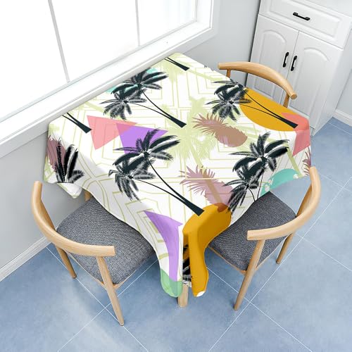 Fasbuy Tischdecke Abwaschbar, Quadratisch TischdeckenTischtuch aus Polyester Wasserabweisend mit Lotuseffekt, Draußen Tischwäsche Tischtuchklammern, 3D Kokospalmen (Khaki,85x85cm) von Fasbuy