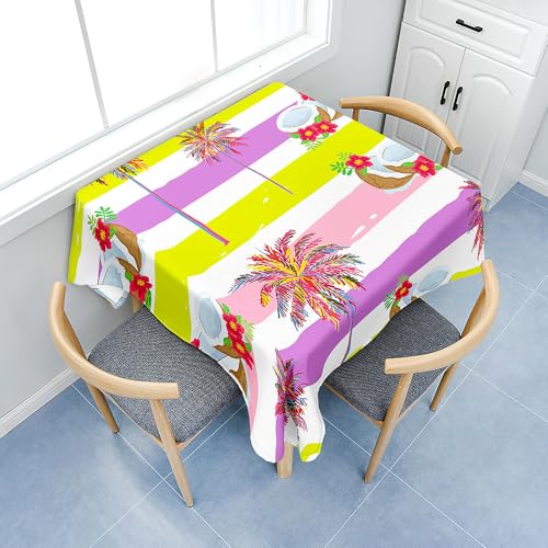 Fasbuy Tischdecke Abwaschbar, Quadratisch TischdeckenTischtuch aus Polyester Wasserabweisend mit Lotuseffekt, Draußen Tischwäsche Tischtuchklammern, 3D Kokospalmen (Rosa,100x100cm) von Fasbuy
