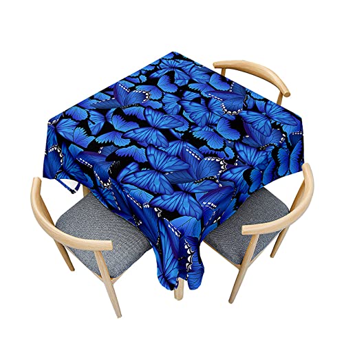 Fasbuy Tischdecke Abwaschbar Quadratisch, 3D Schmetterling Muster Tischdecke Lotuseffekt Schmutzabweisend Tisch Decken Tischtuch Tischwäsche Mitteldecke, 4 Klammer (Blau Schmetterling,180x180cm) von Fasbuy