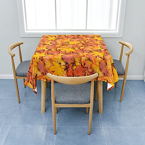 Fasbuy Tischdecke Abwaschbar mit Tischtuchklammern Quadratisch Tischdecken, Tischtuch aus Polyester mit Lotuseffekt, Ahornblatt Drucken Tischwäsche für Küche (Orange,120x120cm) von Fasbuy