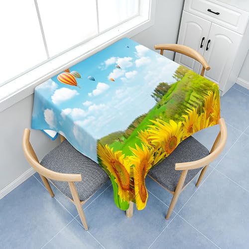 Fasbuy Tischdecke Abwaschbar mit Tischtuchklammern Quadratisch Tischdecken, Tischtuch aus Polyester mit Lotuseffekt, Sonnenblume Drucken Tischwäsche für Küche (Heißluftballon,90x90cm) von Fasbuy