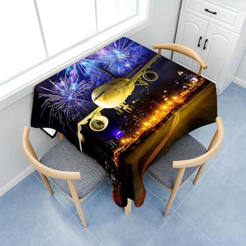 Fasbuy Tischdecke Quadratisch Abwaschbar, 3D Flugzeug Muster Tischdecke Lotuseffekt Schmutzabweisend Tisch Decken Tischtuch Modern Tischwäsche für Küche, 4 Klammer (Feuerwerk,120x120cm) von Fasbuy