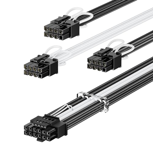 Fasgear PCIe 5.0 GPU Stromkabel ummantelt 70cm | 16pin (12+4) 12VHPWR Anschluss für RTX 3090 Ti 4080 4090 4070Ti | 3x8pin (4+4) CPU-Stecker für Corsair/Great Wall/Thermaltake modulares Netzteil von Fasgear