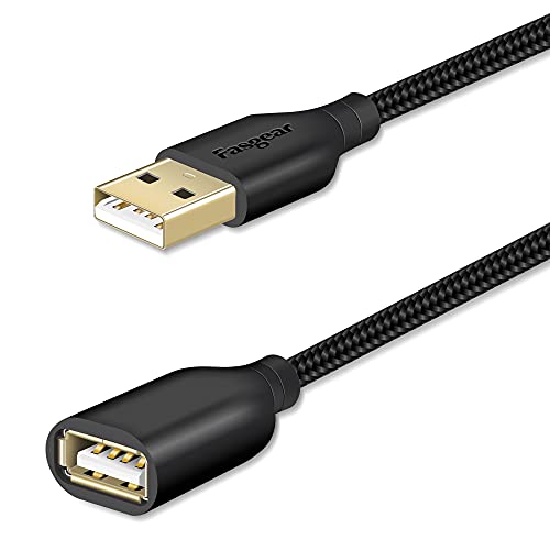 Fasgear USB 2.0-Verlängerungskabel: USB-Verlängerungskabel von Stecker auf Buchse zum Aufladen und Synchronisieren–USB-Extender für Drucker, Kameras, Tastaturen und Computerzubehör (3m, Schwarz) von Fasgear