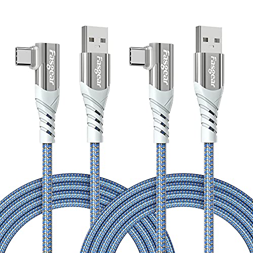 Fasgear USB C 90 Grad Kabel: Rechtwinkliges Typ C Schnellladekabel Schnellladekabel Kompatibel mit Sam-sung Galaxy S24 S23 plus S9 S8 A70 A51 | Hua-wei P30 P20 | Red-mi Note 8 (1.8m, 2 Blau) von Fasgear