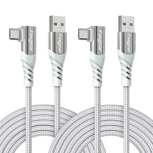 Fasgear USB C 90 Grad Kabel: rechtwinkliger Typ C Schnellladekabel Schnellladekabel kompatibel mit Samsung Galaxy S20 S10 Plus S9 S8 A70 A51 | Hua-wei P30 P20 | Red-mi Note 8 (3,0 m, 2 weiß) von Fasgear