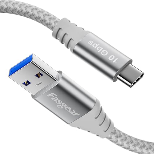 Fasgear USB C Kabel,1.5m USB-C zu USB 3.2 Gen 2 Kabel Geflochten,Datenkabel USB auf USB C 10Gbps Android Auto,3A Schnellladung kompatibel für i-Pad Pro SSD Galaxy S25 S24 S23 X-Box Controller(Grau) von Fasgear