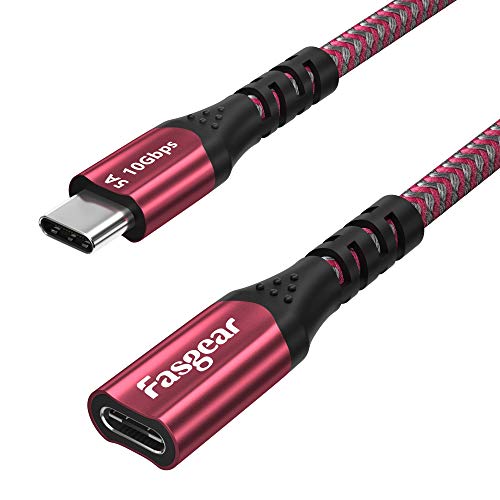 Fasgear USB-C-Verlängerungskabel, Typ C USB 3.1 Gen 2,Stecker auf Buchse, 10 Gbit/s, unterstützt 4K-Video-Audio-Ausgang, kompatibel mit Thunderbolt 3 Ports,Mac-Book Pro,PS VR2(1,8 m, Rot) von Fasgear