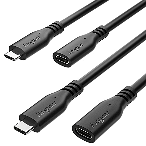 Fasgear USB-C-Verlängerungskabel: 10 Gbit/s USB-C 3.1 Typ-C-Verlängerungskabel, Stecker auf Buchse, 4K-Videoausgang, kompatibel für Thunderbolt 3 | Mac-Book Pro | USB-C-Hub| VR2 (1.5m, 2 Schwarz) von Fasgear