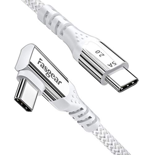 Fasgear USB C auf USB C Kabel Winkelstecker 90 Grad,100W 5A PD Schnellladekabel USB C Abgewinkelt für Mac-Book Pro i-Pad Pro 2020 Galaxy S24 Hua-wei P40 ThinkPad Dell HP(Weiß,1.8m) von Fasgear