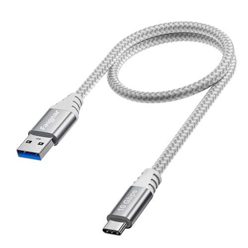 Fasgear USB C Kabel,50cm USB-C zu USB 3.2 Gen 2 Kabel Geflochten,Datenkabel USB auf USB C 10Gbps Android Auto,3A Schnellladung kompatibel für i-Pad Pro SSD Galaxy S25 S24 S23 X-Box Controller(Grau) von Fasgear