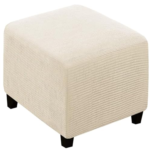 Fasheepfa Stretch-Jacquard-Ottomanen-Bezug für 30 bis 100 cm würfelförmige Fußhocker mit rutschfester elastischer Unterseite, waschbarer Möbelschutz (Beige-Streifen, 70 x 70 x 45 cm) von Fasheepfa