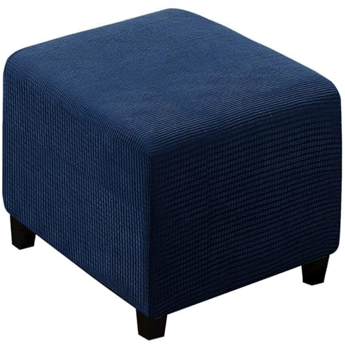 Fasheepfa Stretch-Jacquard-Ottomanen-Bezug für 30 bis 100 cm würfelförmige Fußhocker mit rutschfester elastischer Unterseite, waschbarer Möbelschutz (dunkelblaue Streifen, 65 x 65 x 40 cm) von Fasheepfa
