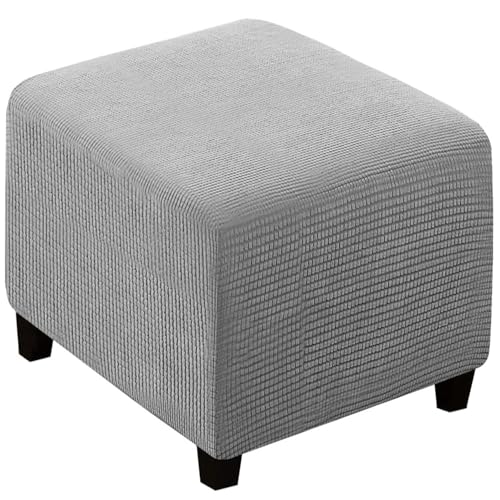 Fasheepfa Stretch-Samt-Ottomanen-Schonbezug für 40 x 40, 45 x 45, 50 x 50 cm, mit rutschfester elastischer Unterseite, waschbarer Möbelschutz (grau gestreift, 40 x 40 x 40 cm) von Fasheepfa