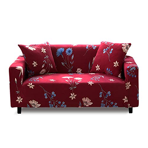 Fashion·LIFE Sofaüberwurf 2 Sitzer Elastischer Sofabezüge Blumen-Muster Schonbezug Polyester Multifunktio Couchabdeckung Wohnkultur für Ganze saiso,Rot von Fashion·LIFE