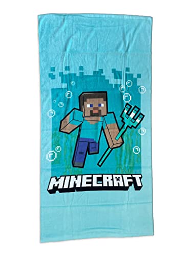 Fashion UK Minecraft Strandtuch, groß, 70 x 140 cm, 100 % Baumwolle, Modell Steve Triden, offizielles Handtuch für Pool, Blau von Fashion UK